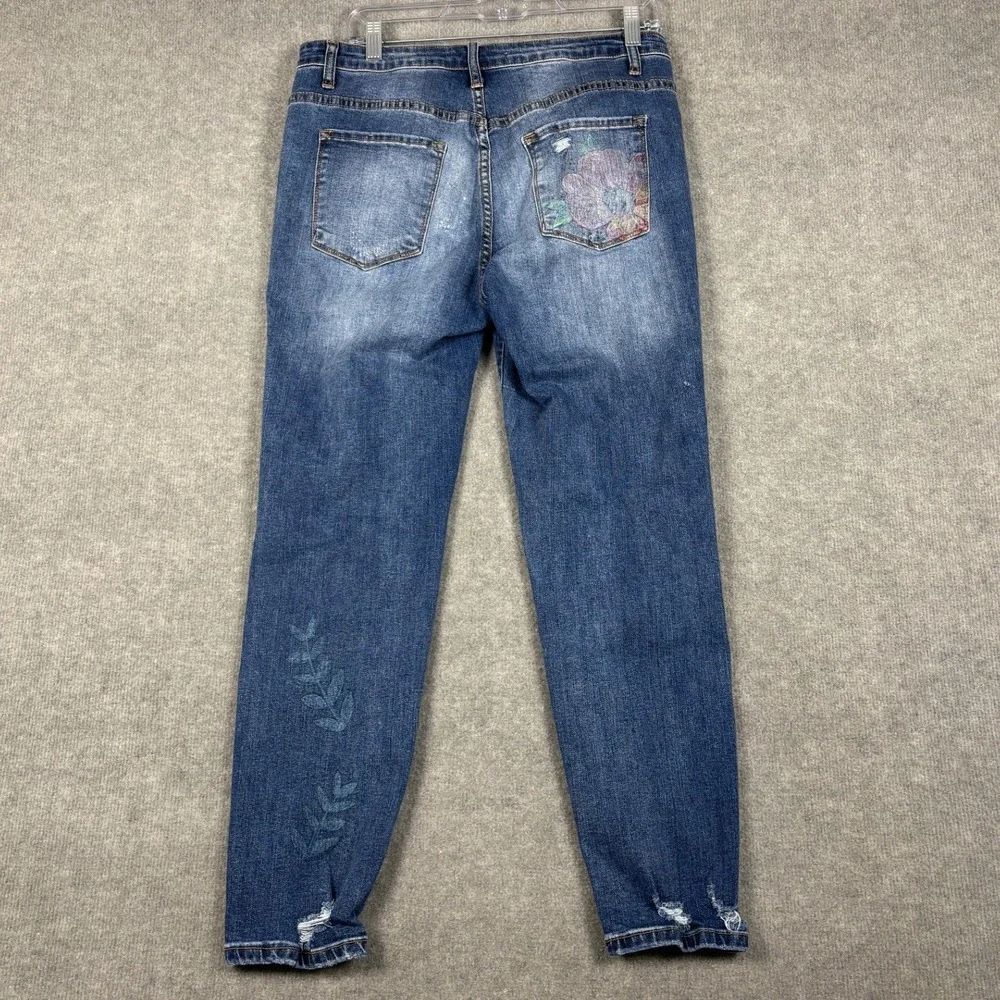 KanCan KC5109M High Rise Button Fly Floral Embroidered Distressed Jeans 31 Blue